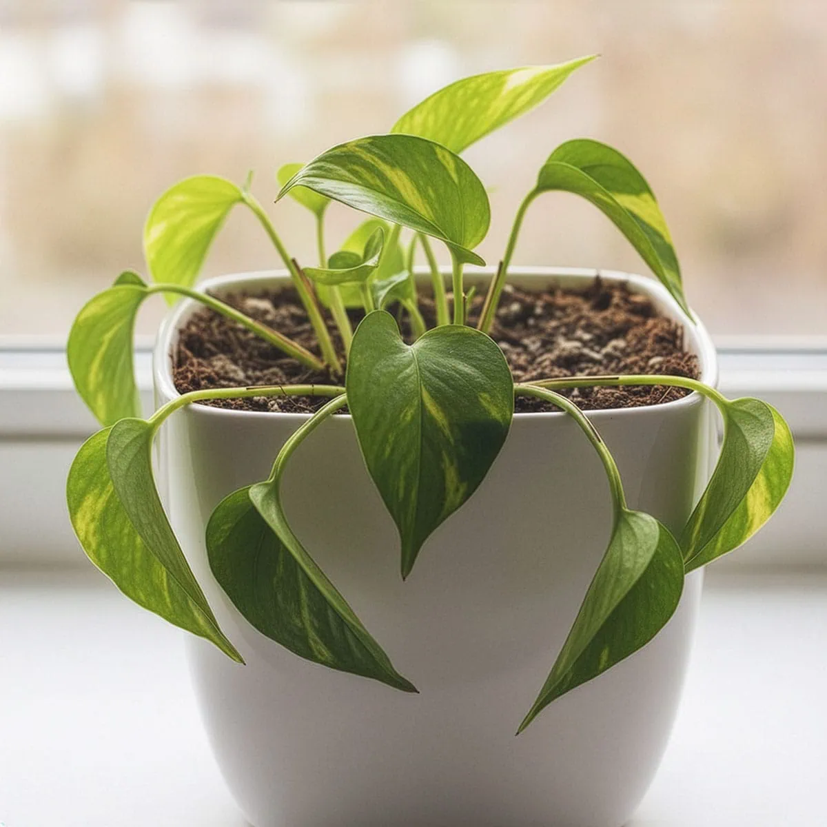 A photo showing drooping leaves, highlighting classic overwatering pothos symptoms.