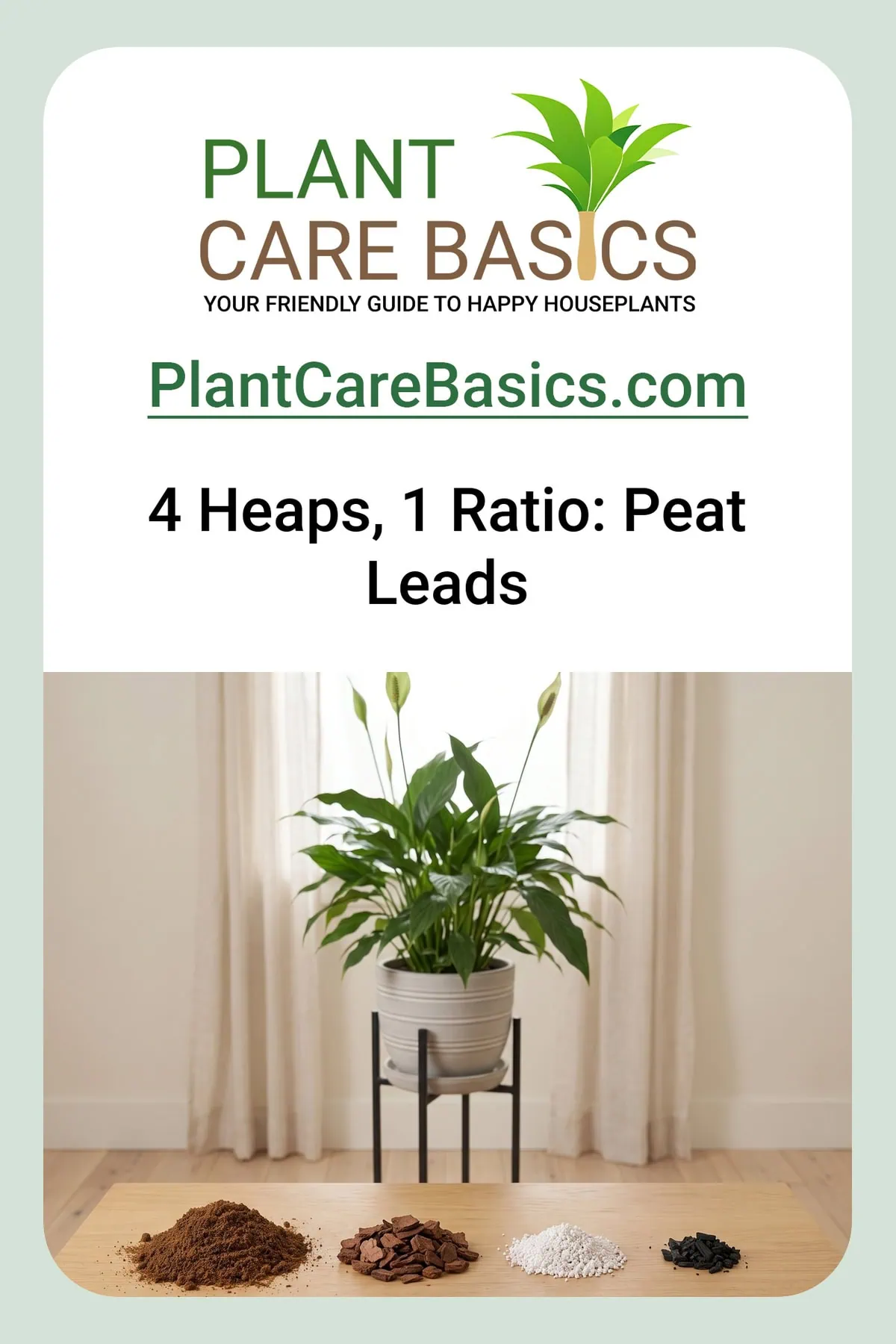 What is the best soil for a peace lily: four separate heaps laid out in a row, the peat heap plainly the largest.