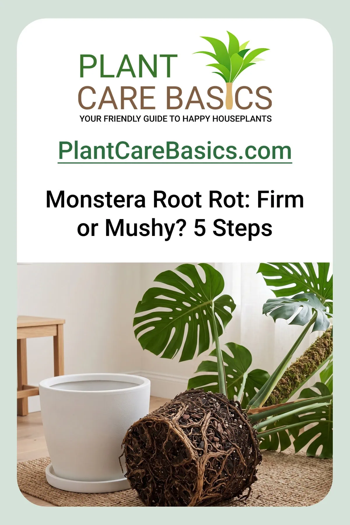 How to save a Monstera deliciosa from root rot starts here, the plant lifted out beside its pot, roots blackened.