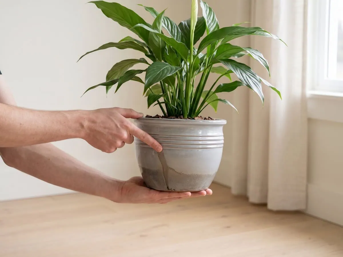 The inner pot lifted out and a finger run down its damp lower wall - the cool band a bigger pot size leaves behind.