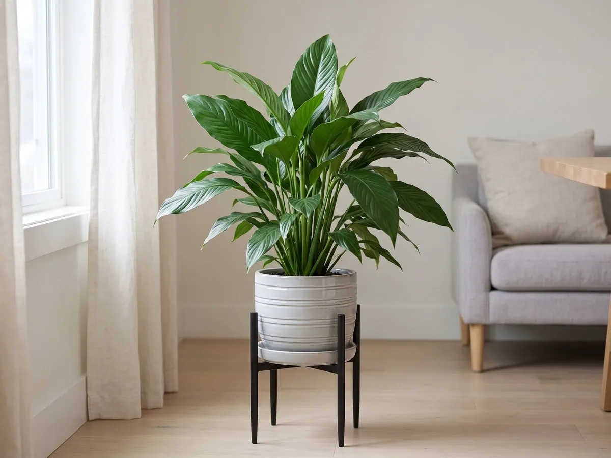 A peace lily standing untouched at the window with no spathe and no bud showing - what actually triggers the next one.