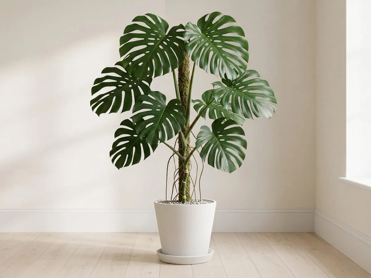 The whole tall specimen standing on wood floor in a room corner clear of vents, placing a full-size plant.