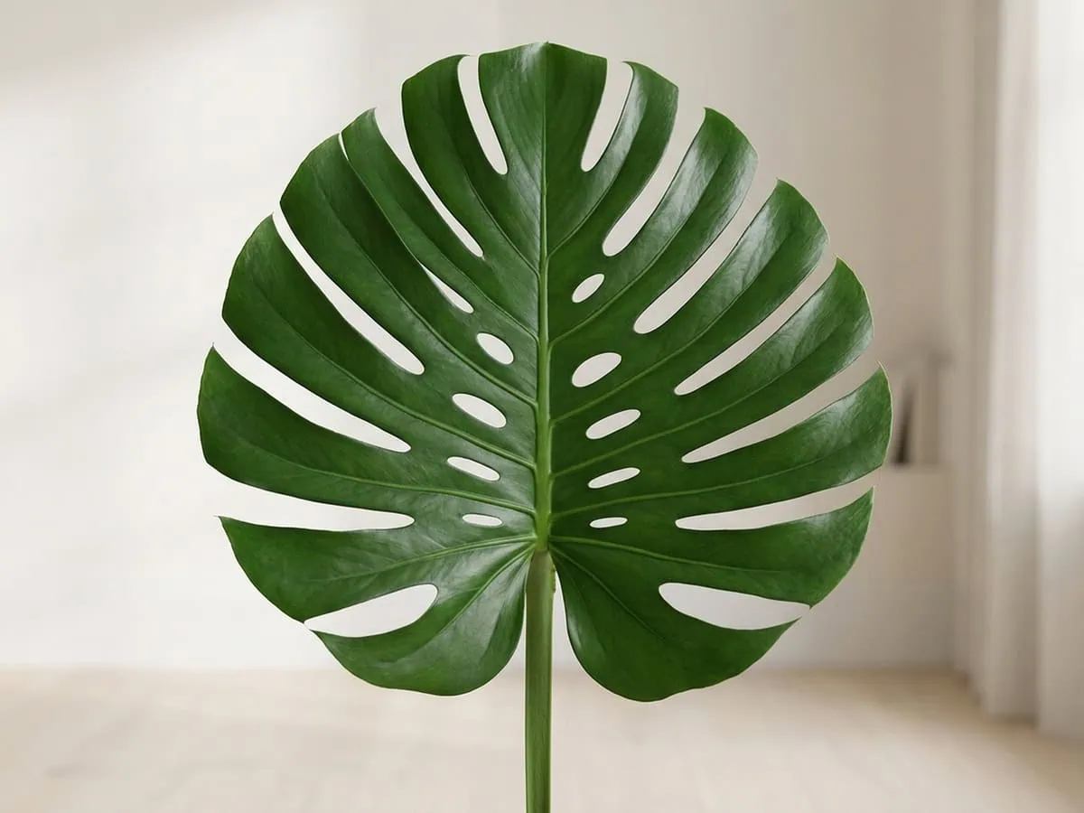 One mature blade with its full petiole extended, showing the floor space a full-size specimen claims.