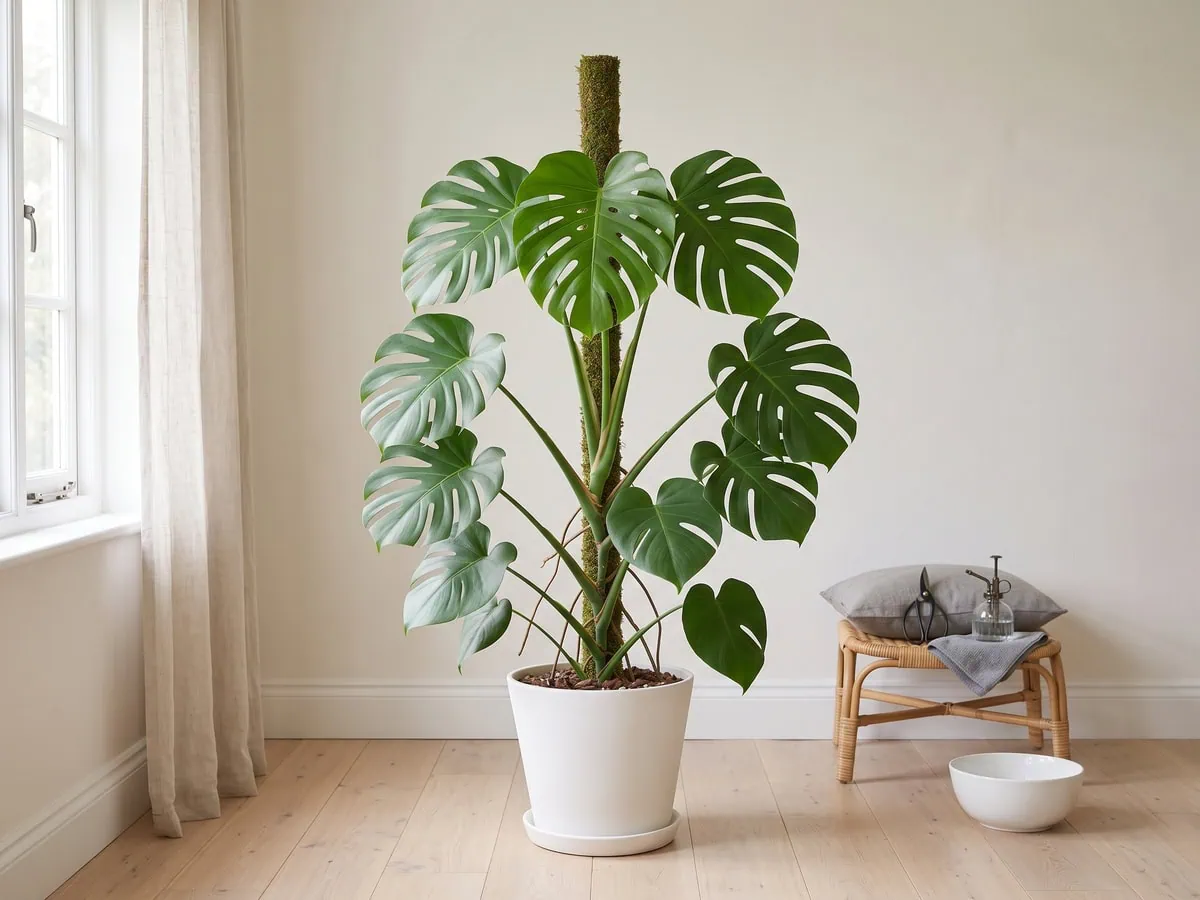 A tall mature plant on the floor in a window corner with headroom above, where each plant ends up.