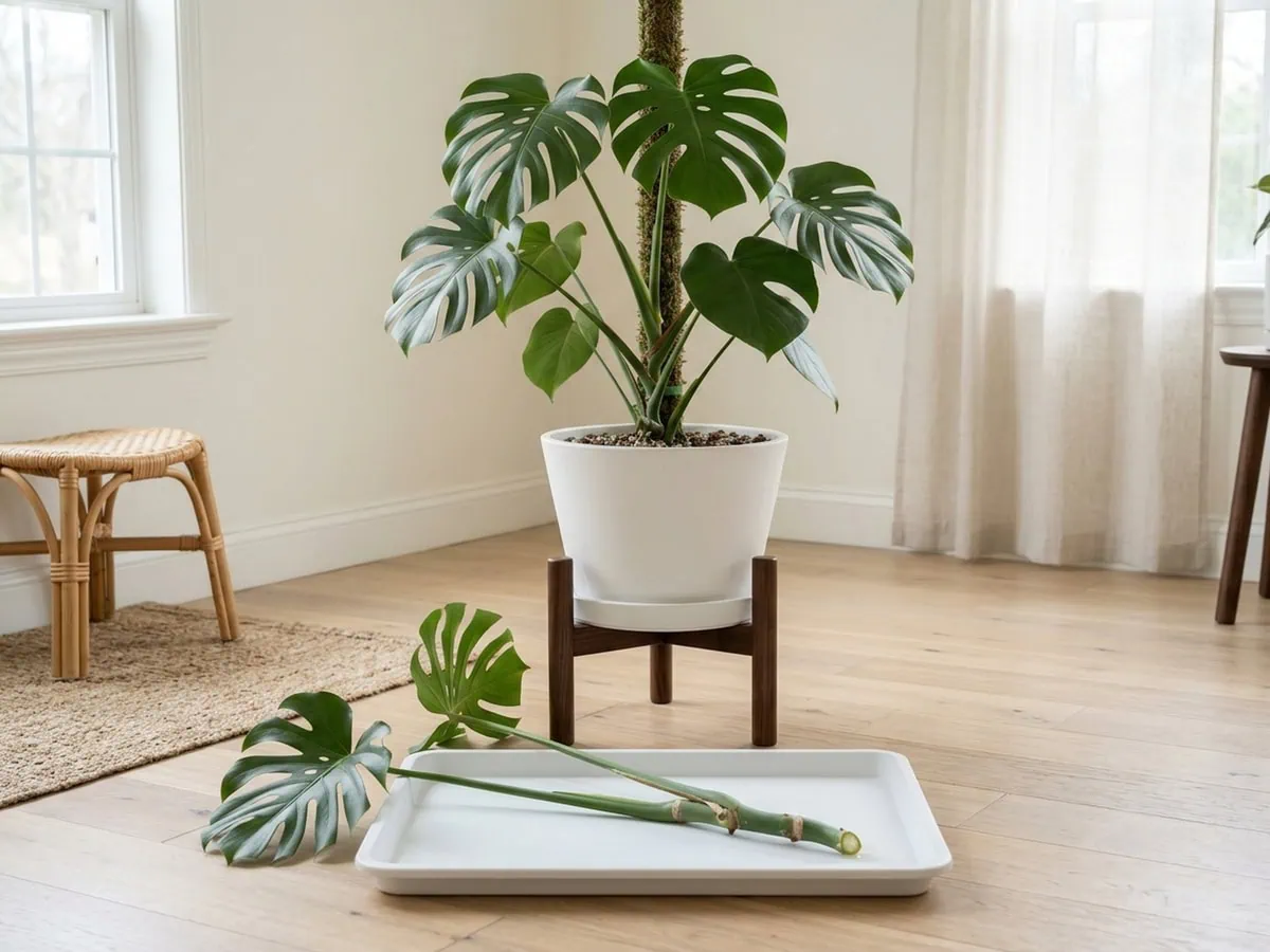 Remove the cut length of stem from the pot onto a tray, the step that finishes making the cut.