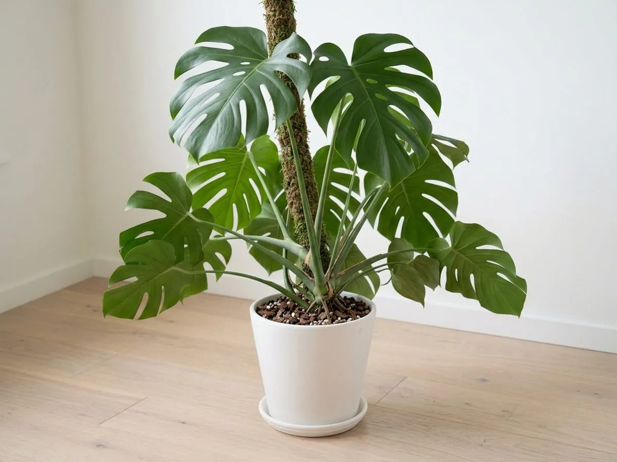 The plant settled into a smaller pot with fresh chunky mix level and firm, a repot kept deliberately small.