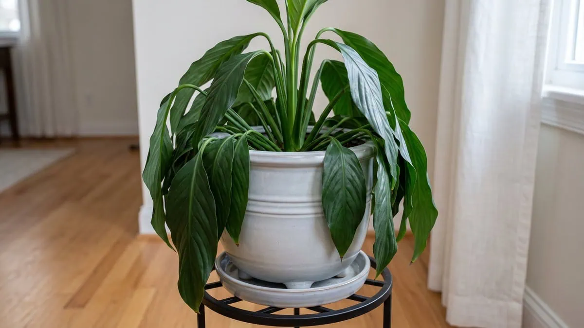 Why is my peace lily drooping: every blade hangs over the pot rim while the center crown stays upright.