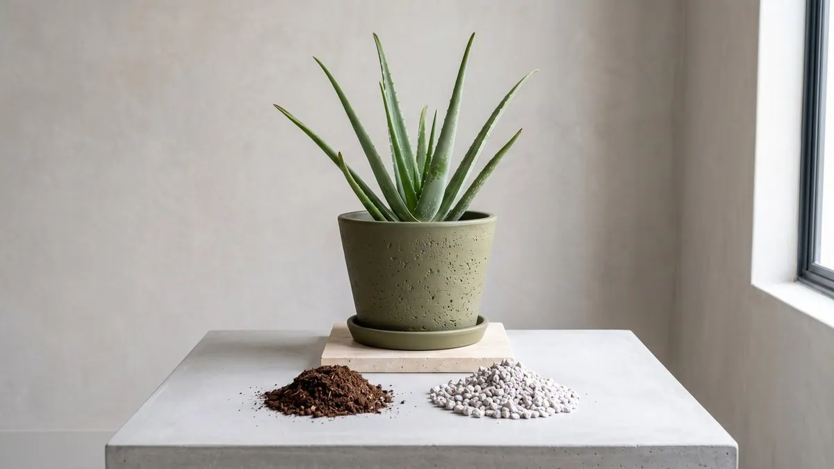 Best soil mix for Aloe vera vs cactus potting mix: two separate component heaps on the bench.