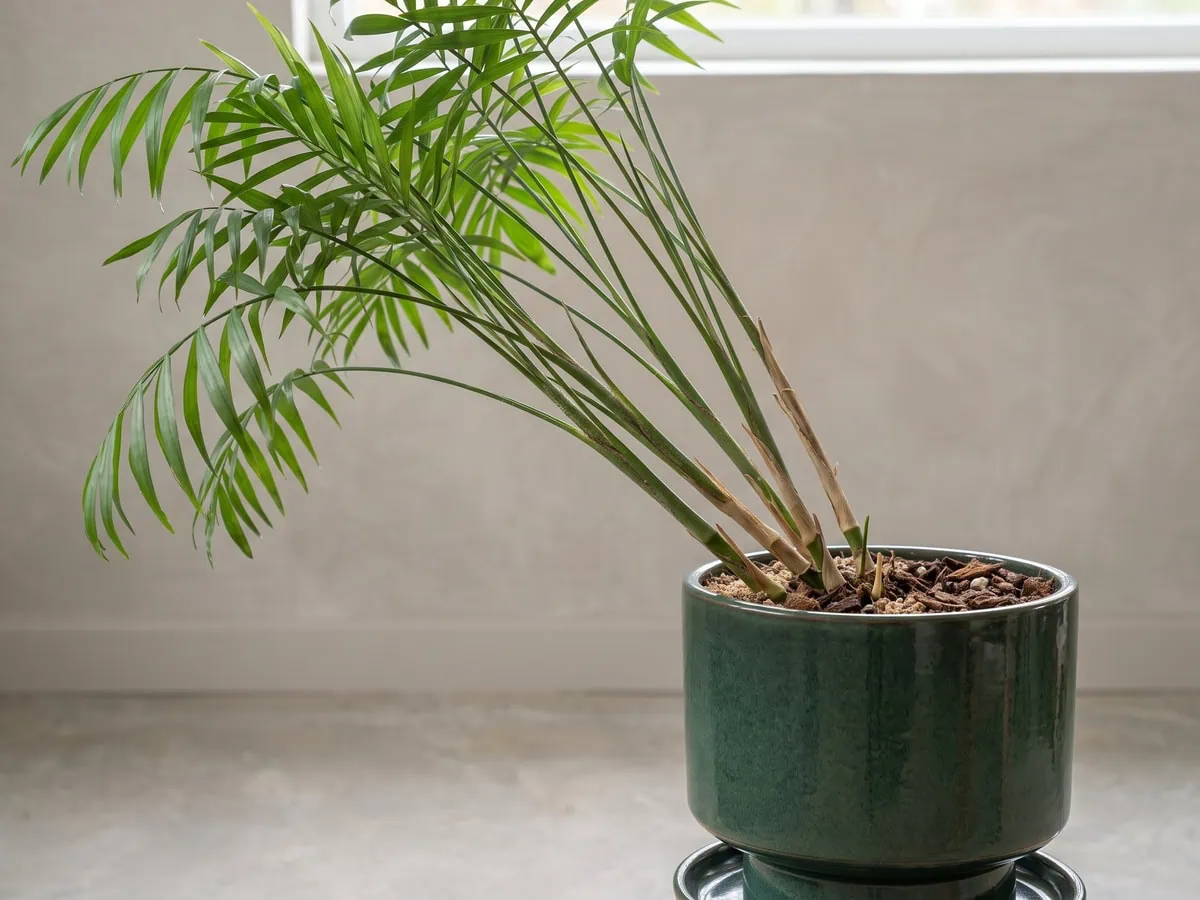 Several parlor palm stems leaning outward to the side, what to do when the plant outgrows its spot.